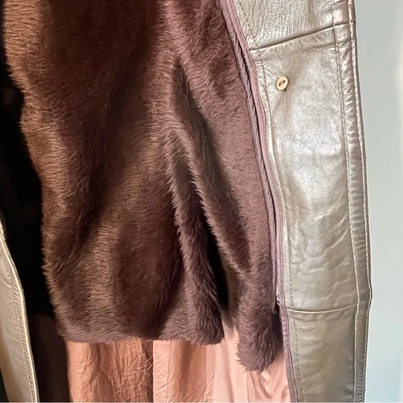 Vintage Olympic Long Leather Coat, Removable Faux Fur Liner - Picture 12 of 16